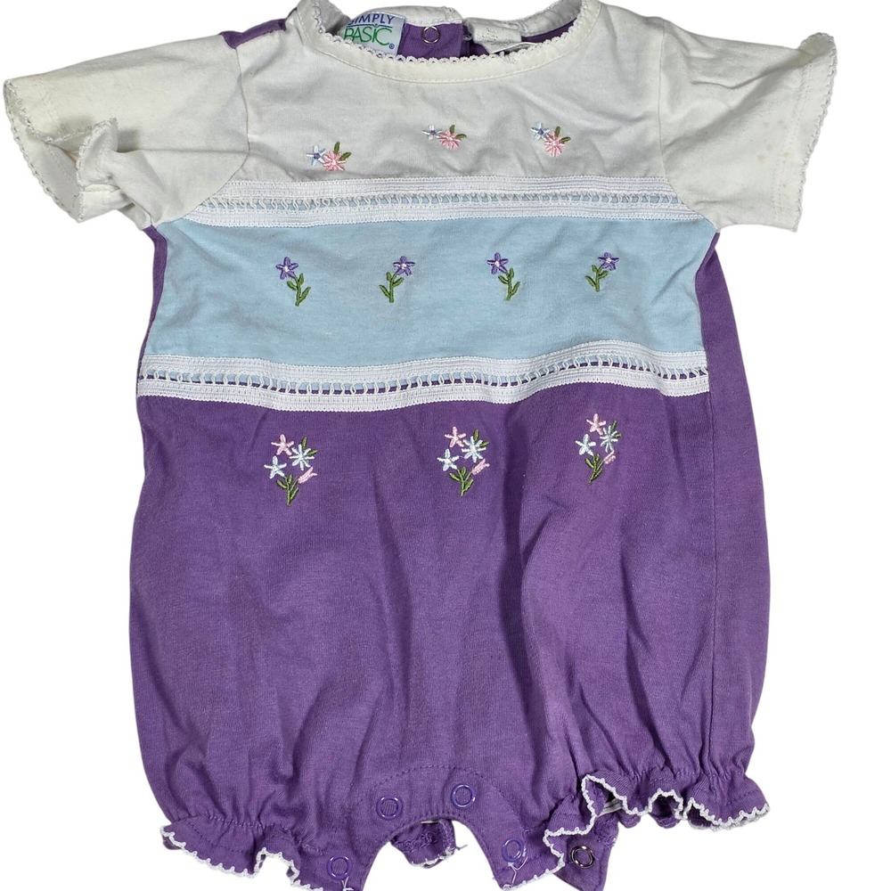 Vintage Simply Basic Baby Girl Purple Lavender Pastel Floral‎ Romper Bubble